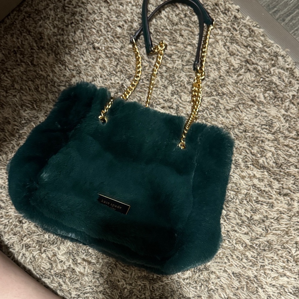 Kate Spade Dark Green Faux Fur Shoulder Bag